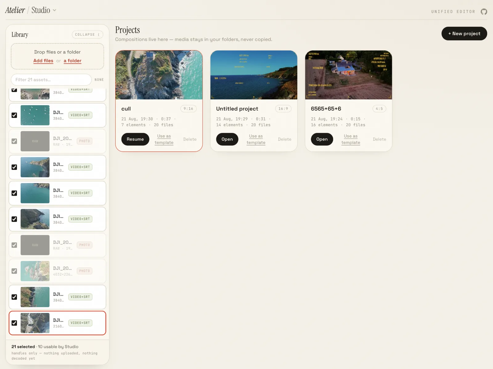 projects page
