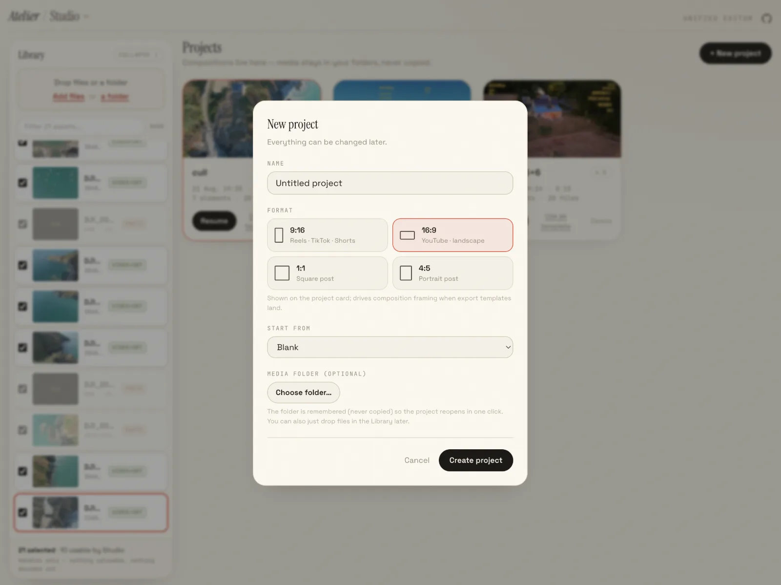 create project modal